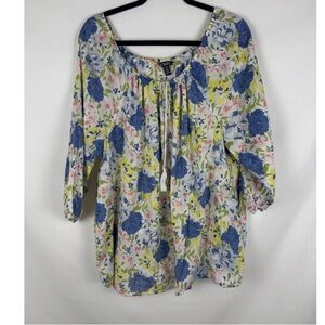 Chico's Multicolor Floral Blouse - Blue, Yellow, Pink